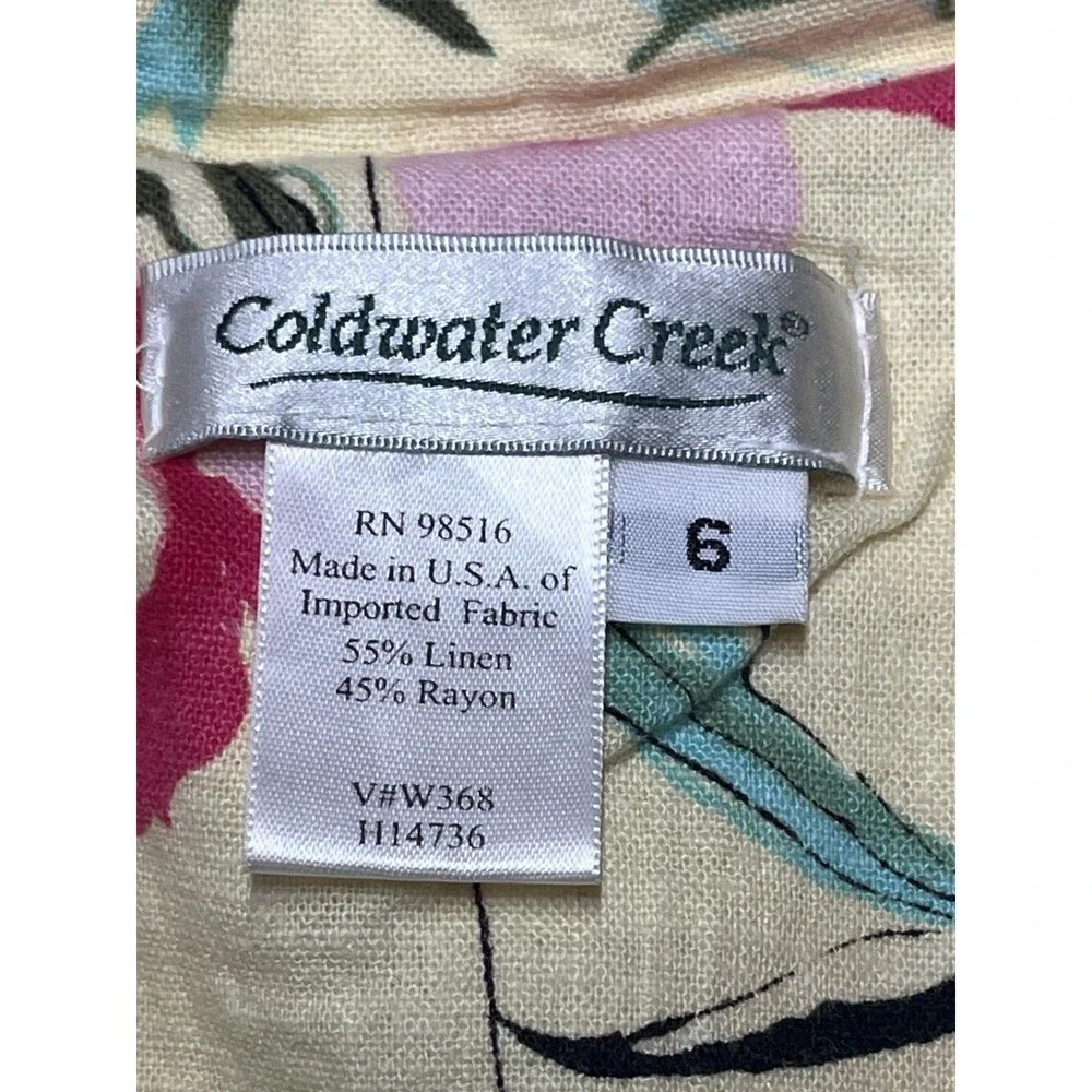 Coldwater Creek Floral Linen Maxi Dress Size 6 Yellow Modest Button Cottage Boho